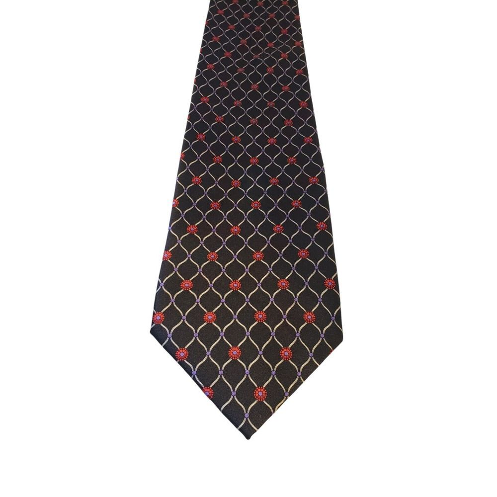 Jos A Bank Luxury Tie Black Red Purple‎ Floral Pattern Printed Silk Necktie